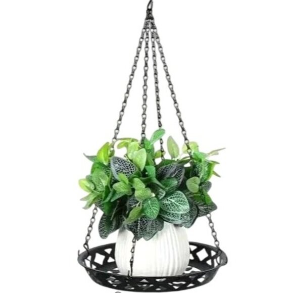Black Metal Hanging Planter Basket with Decorative Chains Indoor Outdoor Rustic - Picture 6 of 6